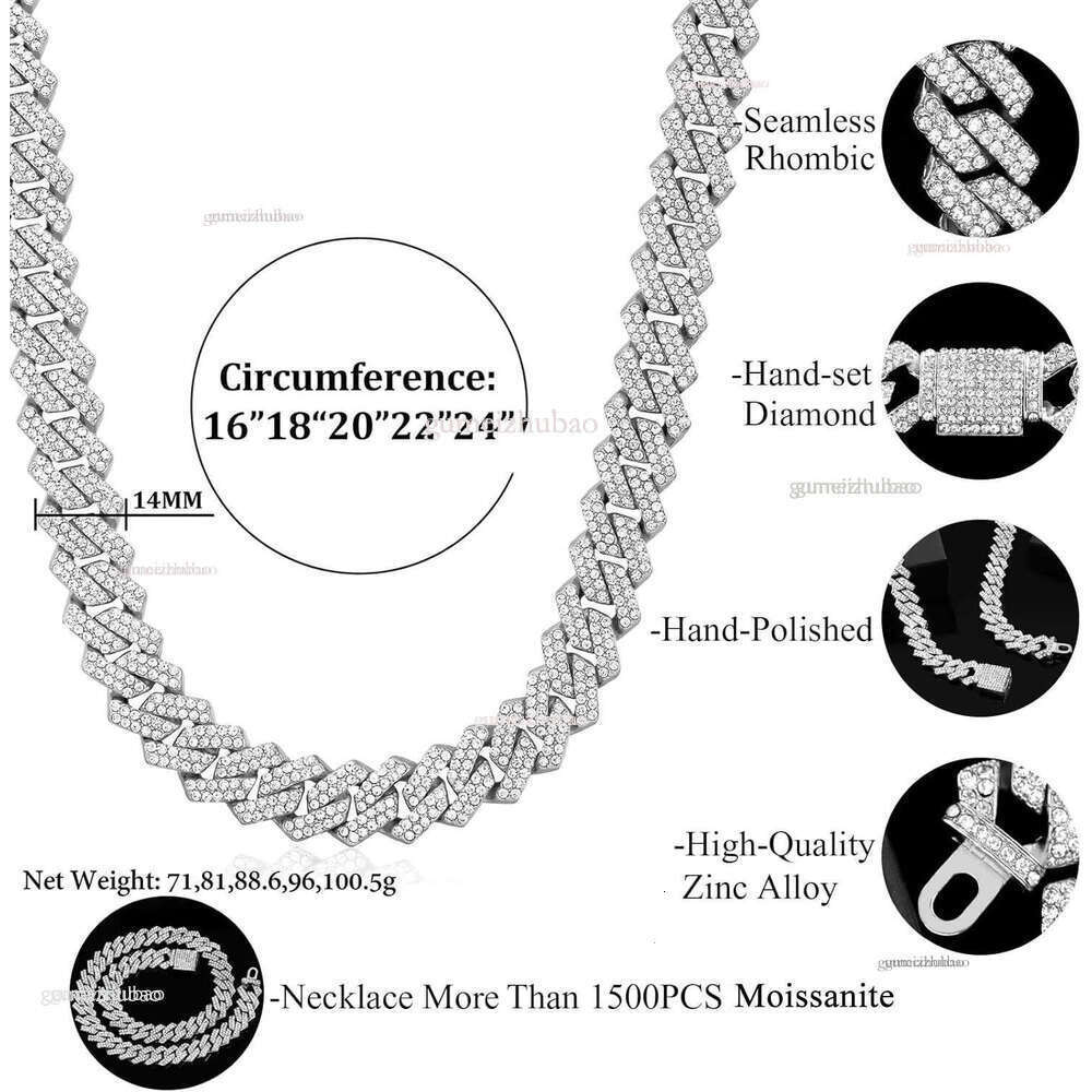 Hip Hop Men Woman Jewelry Moissanite Dia Miami Sier Iced Out Cuban k Chain 14K Gold Real