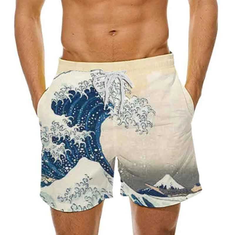 Mens beach shorts swimming sportswear surfboard wave 3D printed fitness shorts mens ultra-fine gym pants surfboard swimsuitW250410