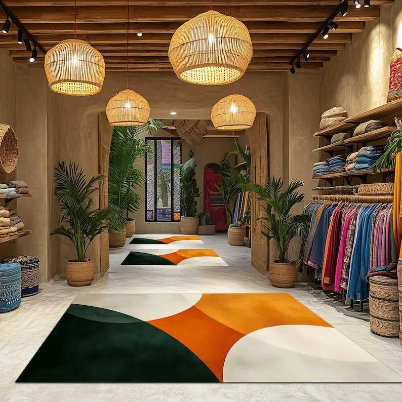 Shades Green Orange Modern Boho Dorm Decor Modern Art Contemporary Living Room Decor Orange Details Rug Y251110