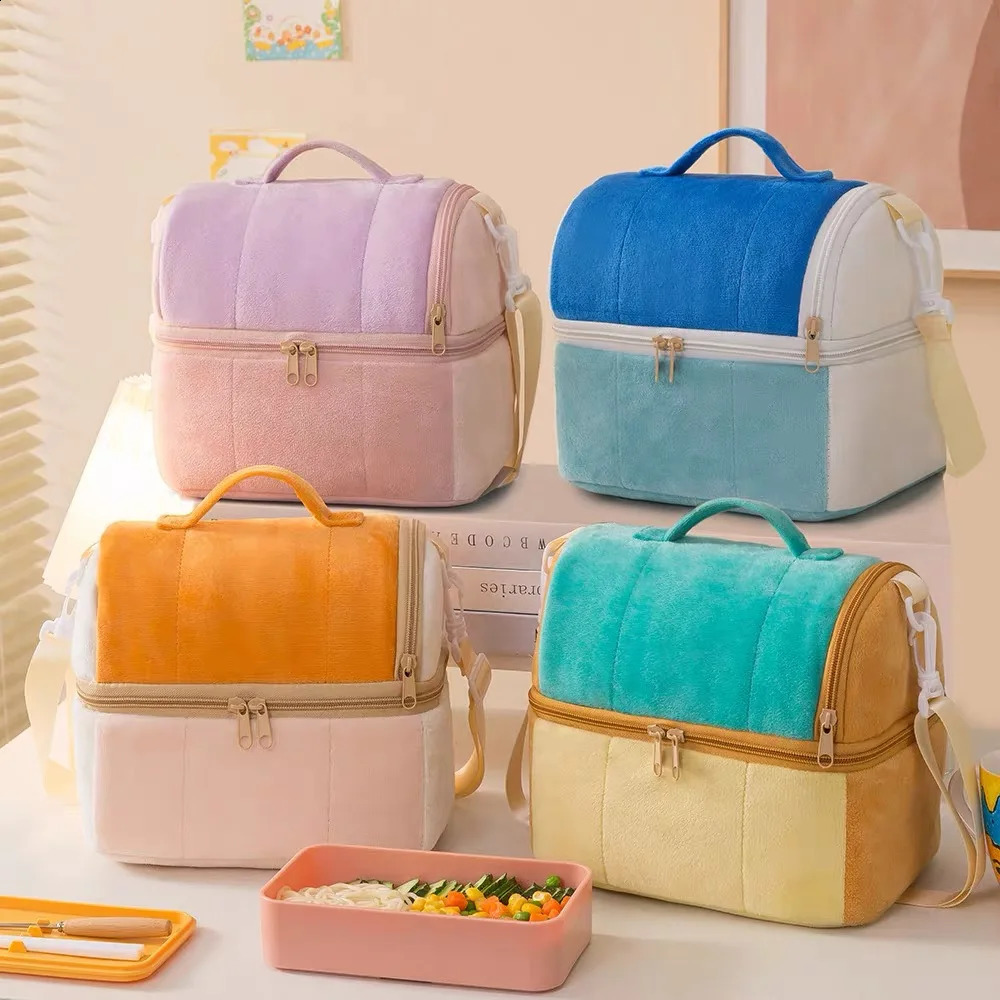 One shoulder bento lunch box toast bag portable insulated thick double-layer large capacity food hiking picnic bag 250410
