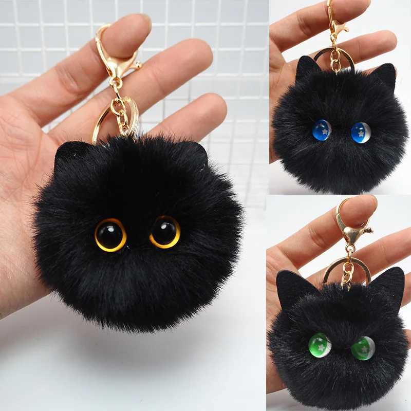 Cute Black Cat Keychain Plush Cartoon White Cat Toy Pendant Keychain Female Girl Children Gift Decoration W250411