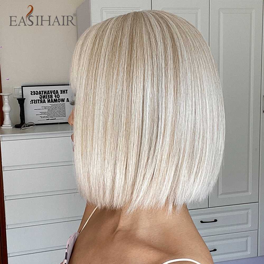 EASIHAIR Synthetic Bob Wigs with Bang Short Straight Light Blonde Beige Natural Hair Wigs for Women Daily Cosplay Heat ResistantT251111