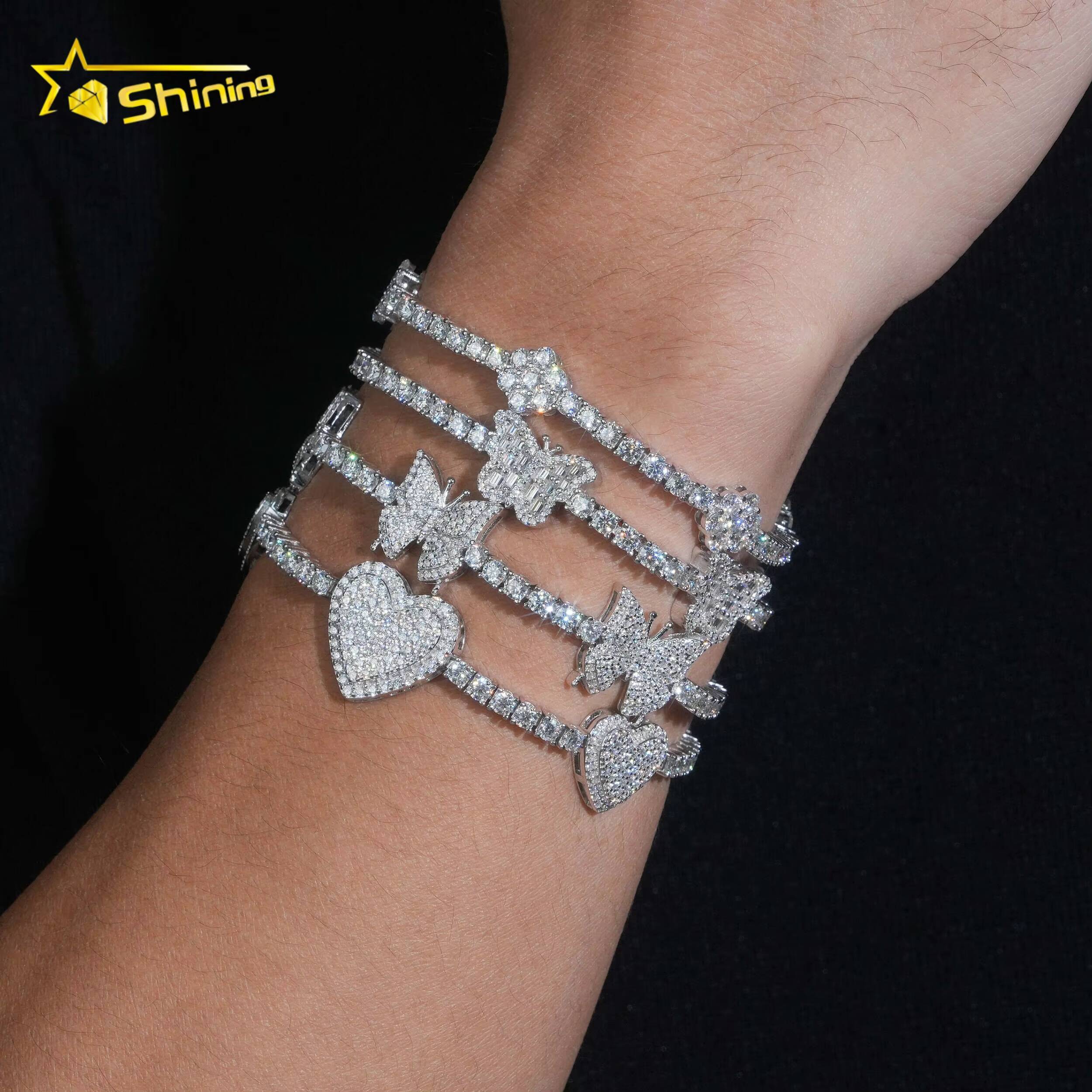 Iced Out 925 Sterling Silver Bracelet Collection Hip Hop Jewelry GRA Certificated D VVS Moissanite Men Bracelet