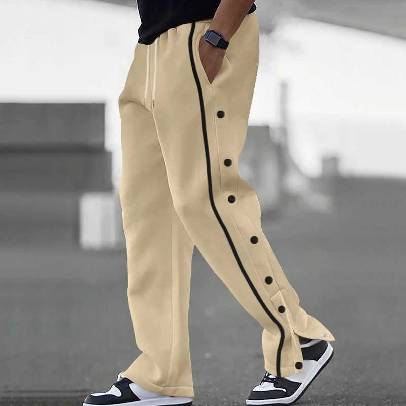 Spring and Autumn New Retro Straight Leg Mens Casual Side Buckle Design Sports Soft Sweating Pants Loose High StreetXJ250410