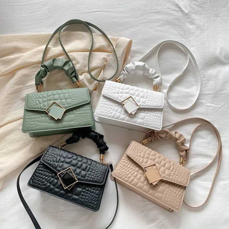 Pleated Square Bag Solid Color Shoulder Purse for Women Casual Crossbody Tote Textured Top Handle Bag Fashion Day-to-Night BagT251110