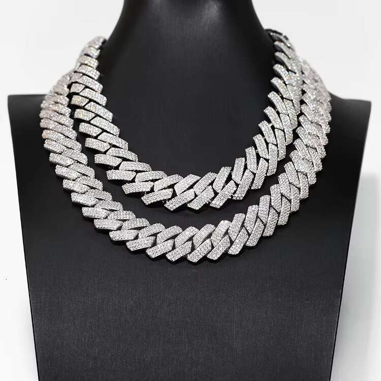 Factory Price Chain 15mm 20mm 3rows Necklace Cuban Link Chains Gold Plated Silver Pass Diamond test Moissanite Chains for Men
