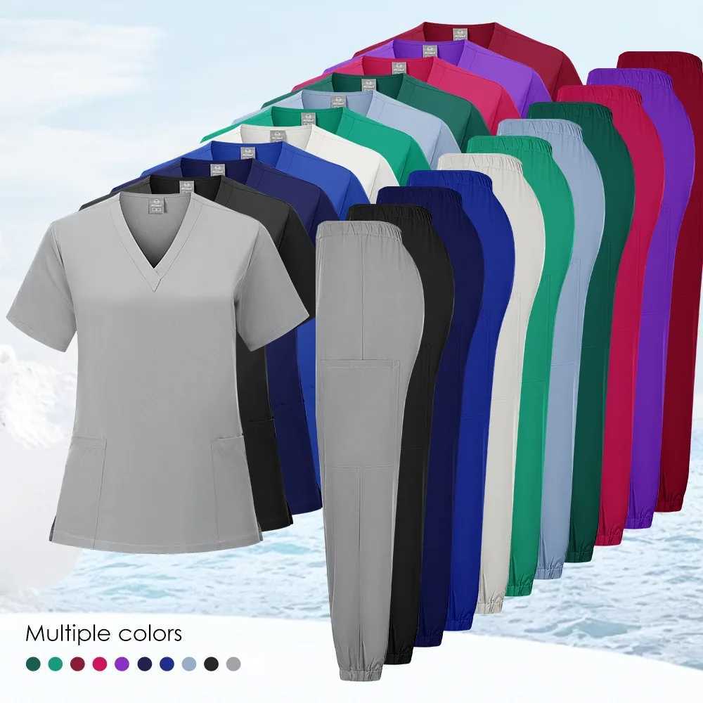 Scrubs Medical Uniform Short Slve Tops+Pants Nursing Uniform Women Pet Shop Doctor Hospital Clinic Surgery Workwear Scrub Sets X2504106