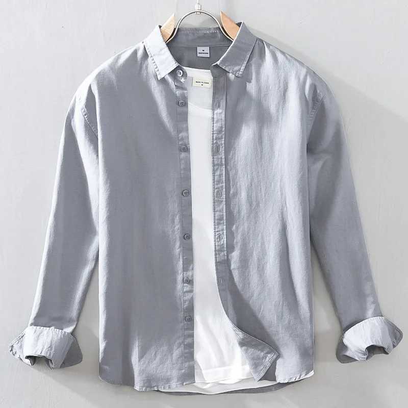 Basic Classic Long Sleeve Linen Cotton Shirts For Men Sold Color Comfortble Casual Button Up Hemp Shirt Man Chemises Homme K251110