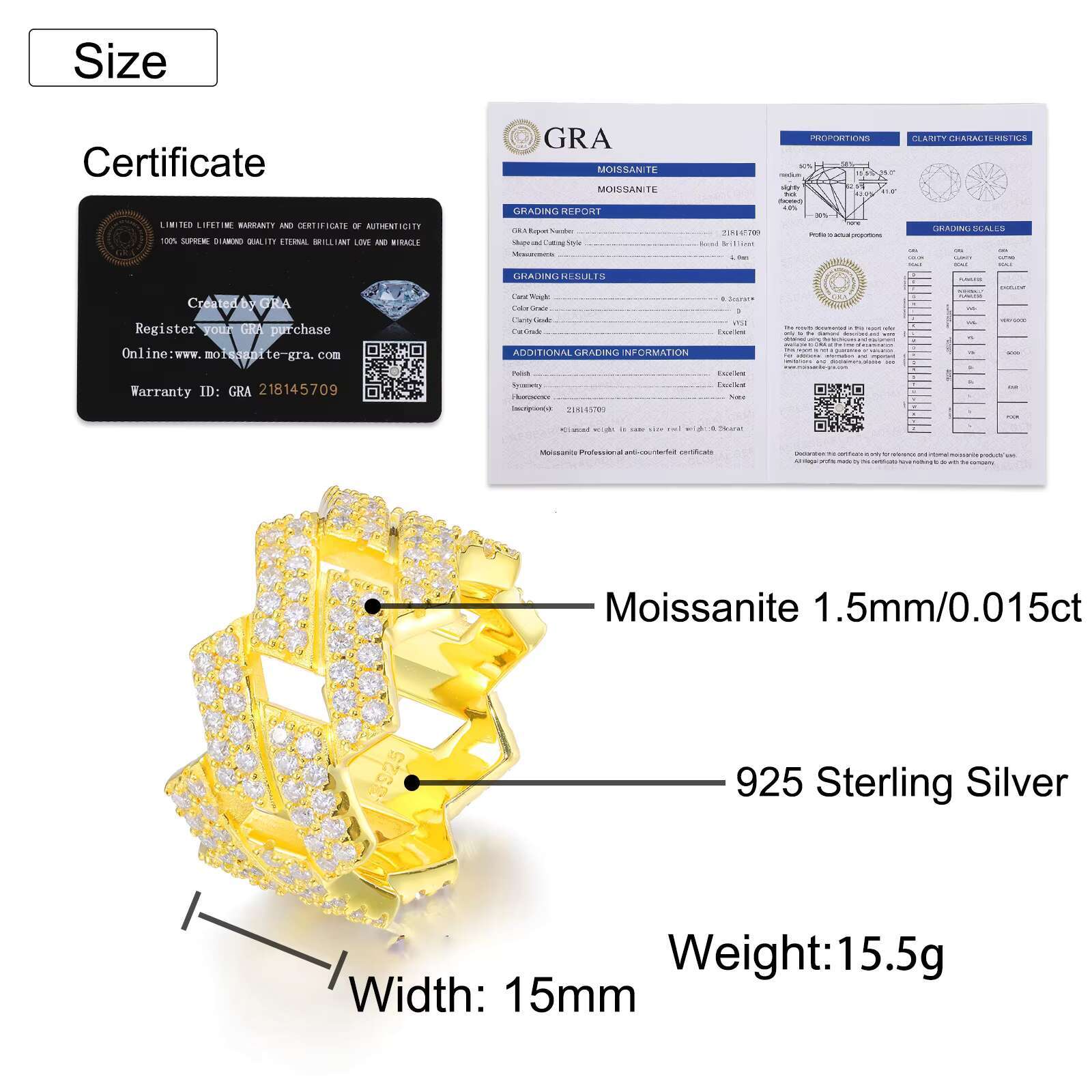 Factory-Crafted VVS1 D Color Moissanite Street Swagger Jewelry Rings GRA Certified with Pass Diamond Tester