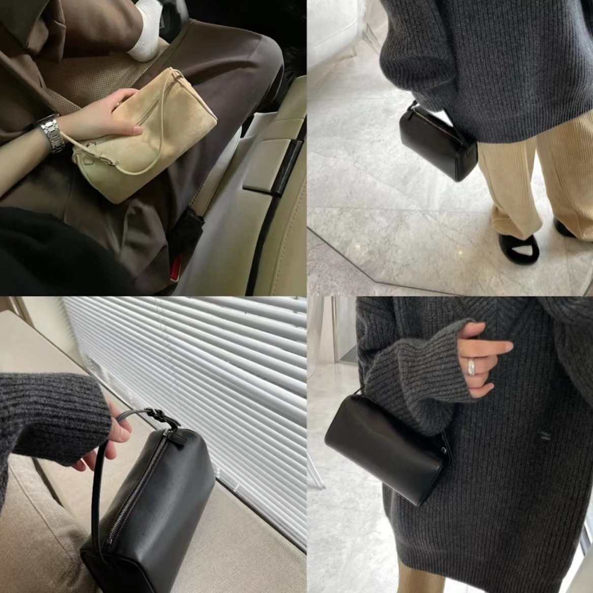 Niche Row Holder Suede Underarm 90S Mini Square Genuine Leather Handbag Pen Pouch Bag