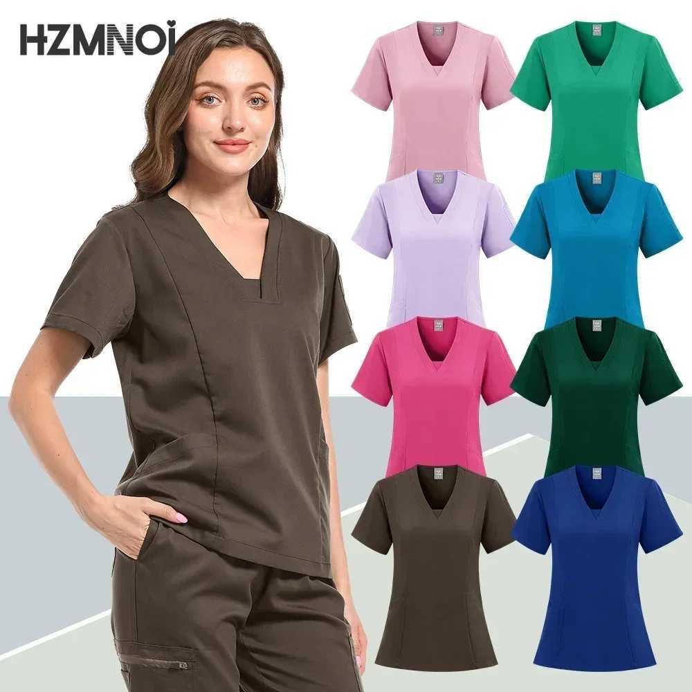 Solid Color Scrub Tops Pants Suit Pet Hospital Uniform Surgical Gown Pocket V-neck Scrub Workwear for Women Nurse Uniforms Women X250410