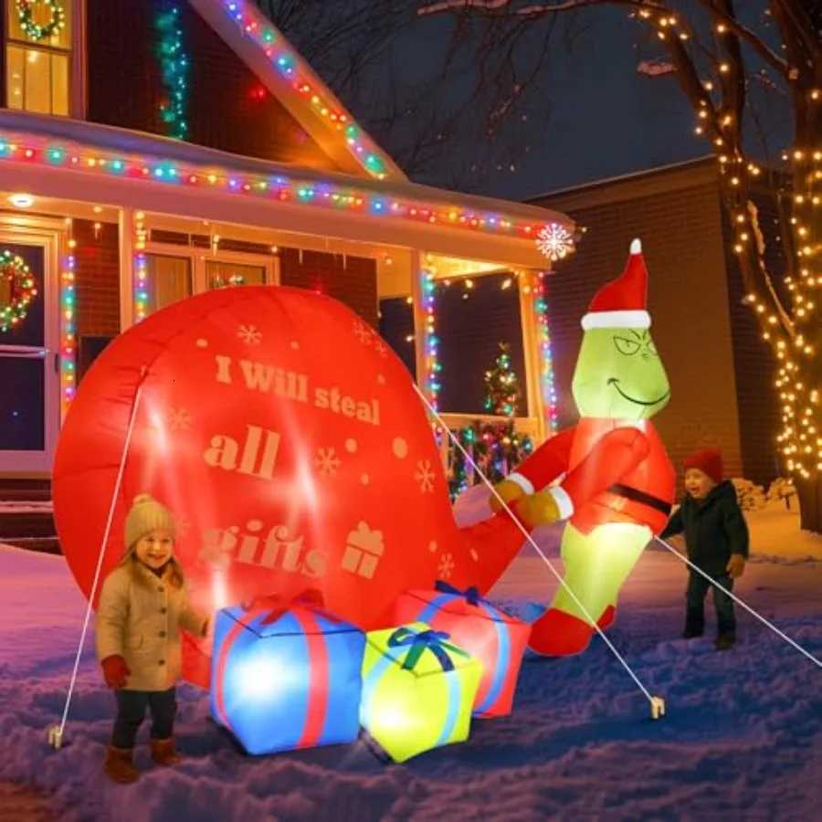 Christmas Christmas Green Big Monster Inflatable Decorations 55FT Lighted Up Outdoor Inflatable Decor with Builtin 8 LED Lights for Gard Y251111