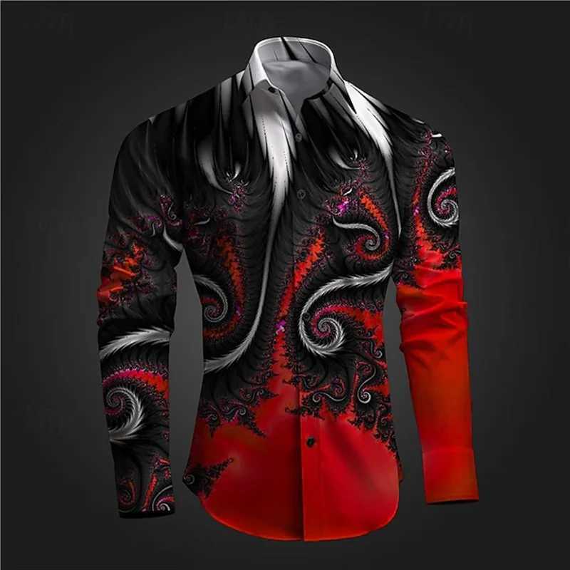 New 3D Printed Long Sleeve Shirts For Men Cloths Vintage Lapel Button Tops Casual High Quality Streetwear Shirt Male Clothes K251110