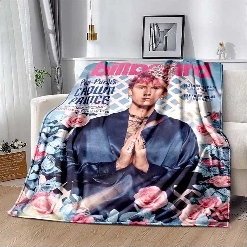 BlanketMachine Gun Kelly Poster Printed Flannel Warm Blanket Rapper Music Art Blankets Bedroom Sofa Bed Travel Picnic Blanket Fan Gift C251111