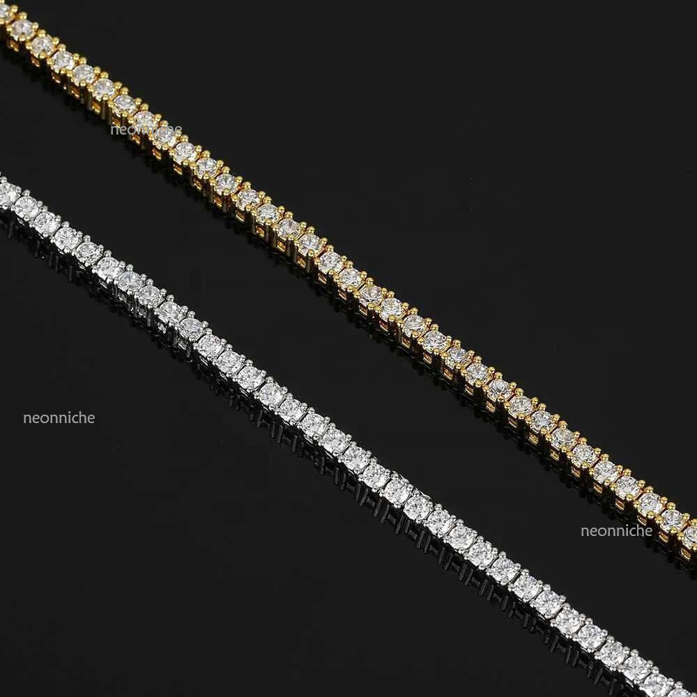 Pendant Necklaces Juncheng 2mm Width GRA VVS Moissanite S Sterg Sier 10K 14K Gold Plated Chain Tennis Necklace for Men Women Wholesale