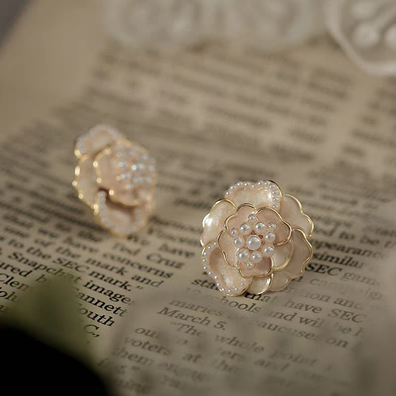 Chic White Floral Studs for Women - Dainty Camellia Design Earrings