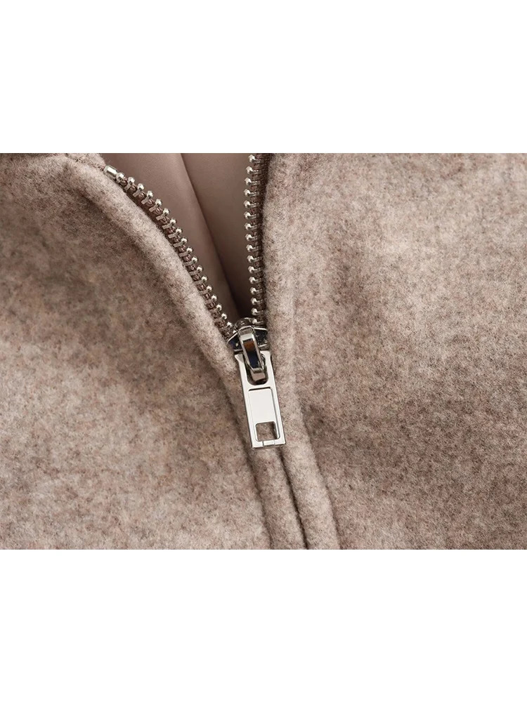 Hooded Zipper Short Jackets For Women Vintage Long Sleeve Loose Fit Bomber Jacket Coats Autumn 2025 Thick Warm Outerwears 251105