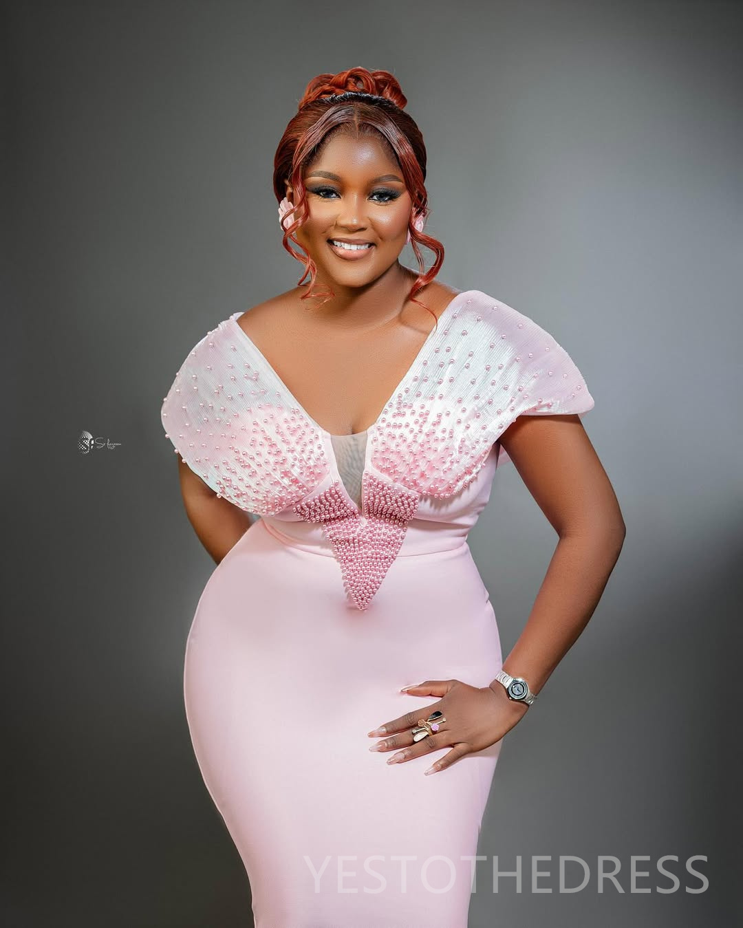 2026 Plus Size Pink Mermaid Prom Dress Evening Dresses Formal Gowns For Special Occasions V Neck Pearls Floor Length Birthday Dress Second Reception G