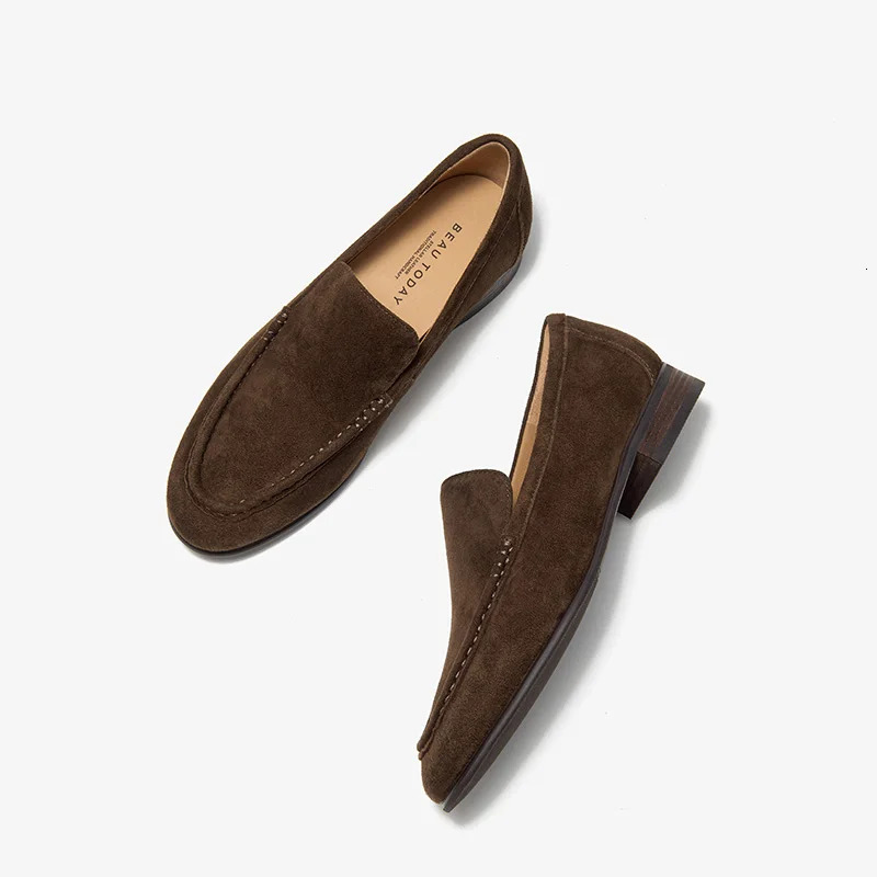 BEAUTODAY Mocassin Loafers Women Sheep Suede Leather Slip-on Sewing Solid Color Round Toe Flats Ladies Shoes Handmade 26286 251110