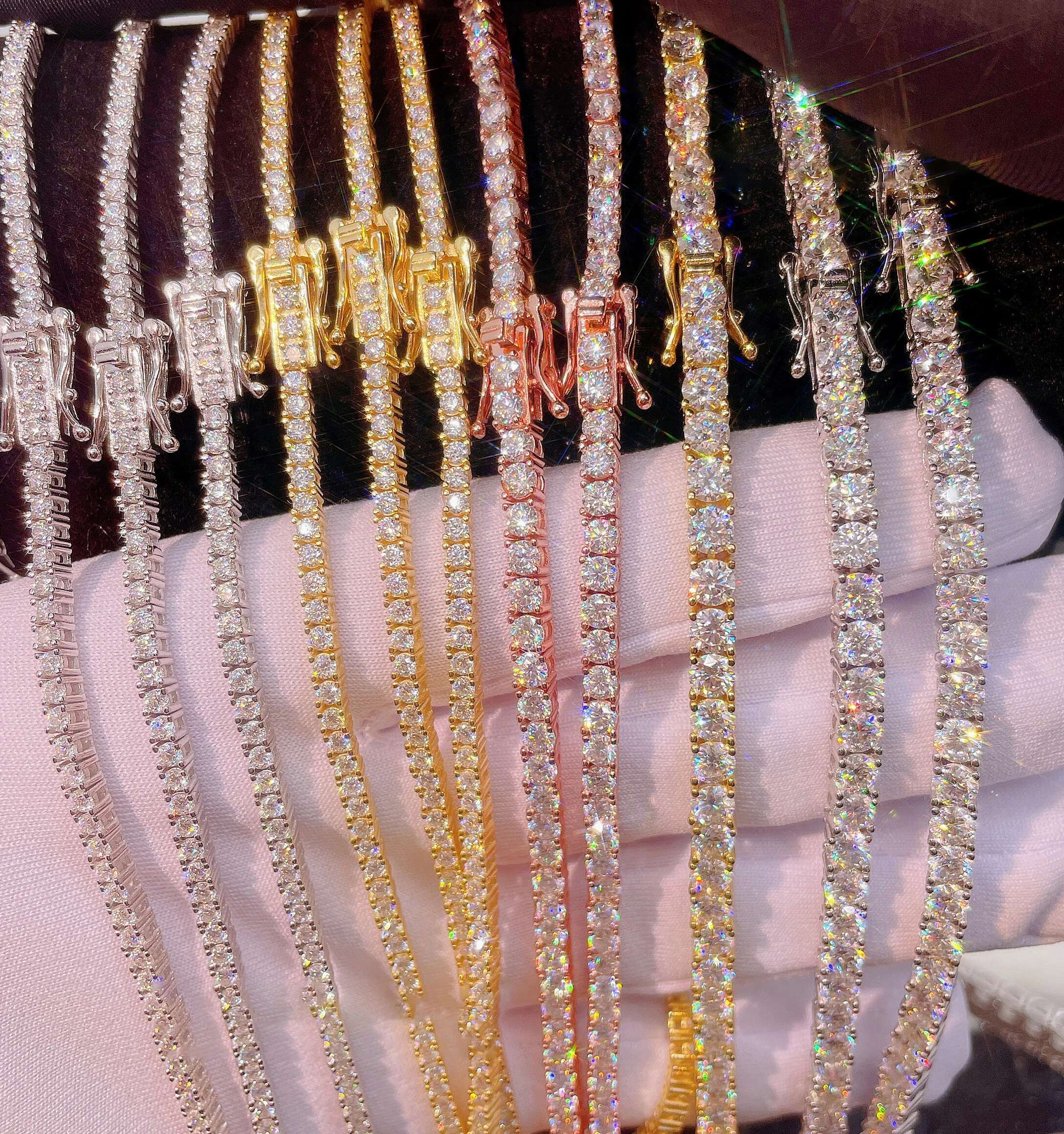 3-6.5MM Full D Color Moissanite Tennis HipHop Bracelet Necklace Original S925 Sterling Silver White Gold Bracelets for Women Man