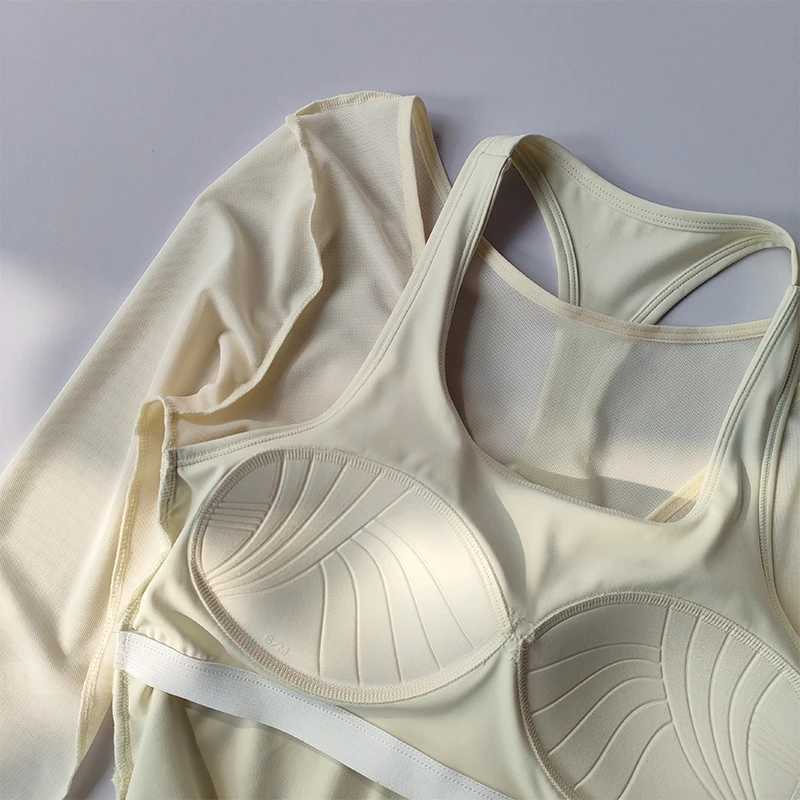 Sexy mesh weight loss yoga set a sports bra suitable for women to gather together fake two piece quick drying training Pilates coverW250411