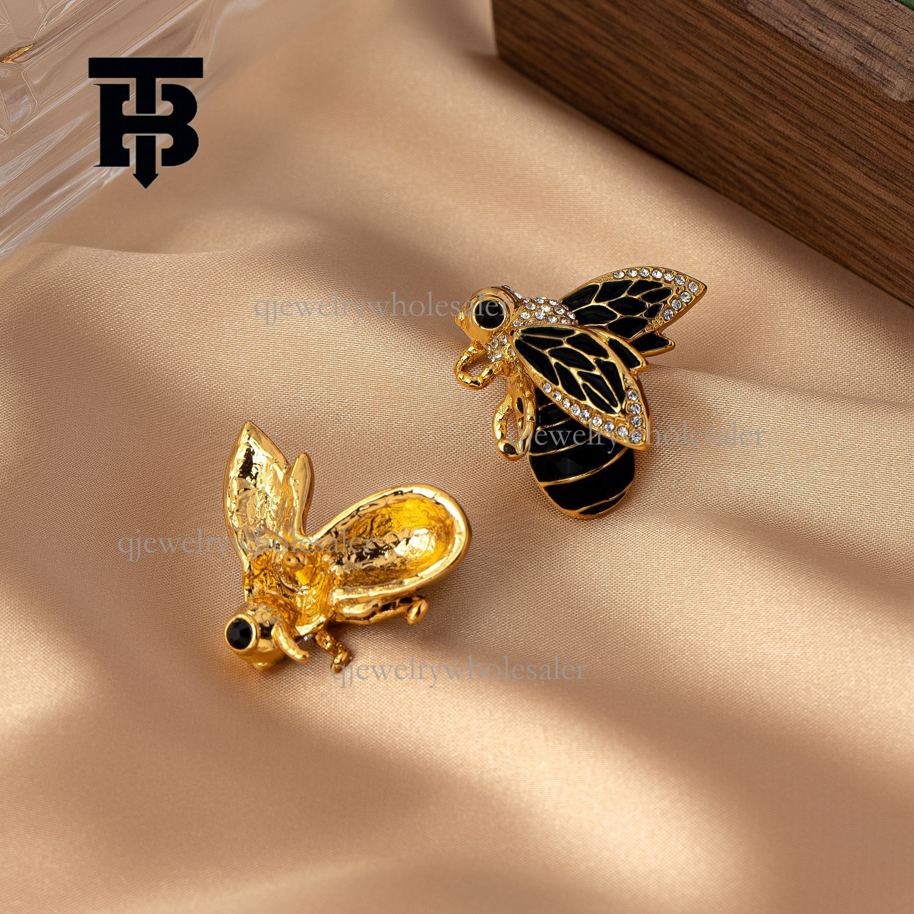 TB BHULAMTE Designer Fashion Bee Earrings European And American New Luxury Insect Enamel Oil Drop Animal Brooch Retro Women's Jewelry