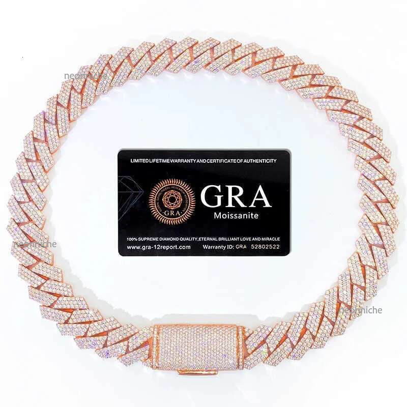 Bracelet Designer Jewelry Cuban k High Quality 3 Rows VVS Moissanite Dia Chain White Rose Gold Plated Hip-hop Chains for Men Necklace