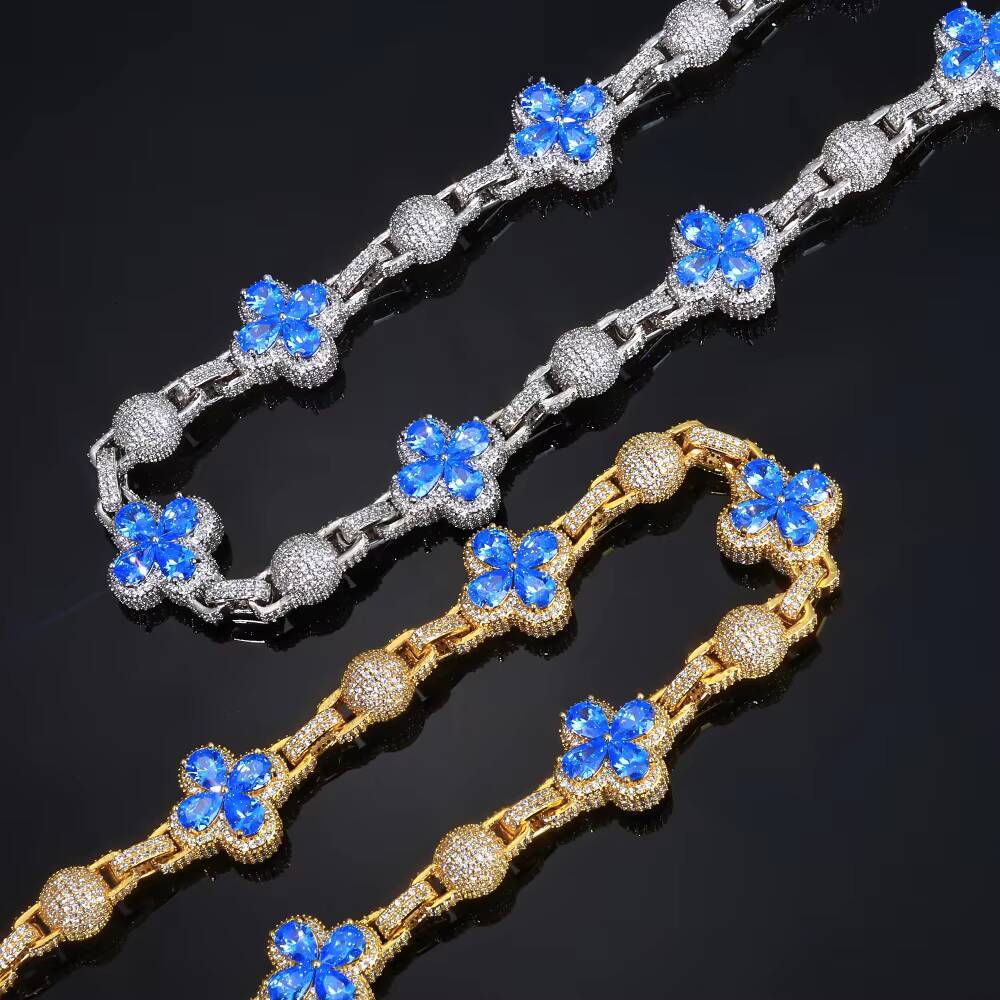 NUOYA Four Leaf Clover Pants Chain Spherical Cuban Link Hip Hop Jewelry Iced Out Moissanite Diamond Gift