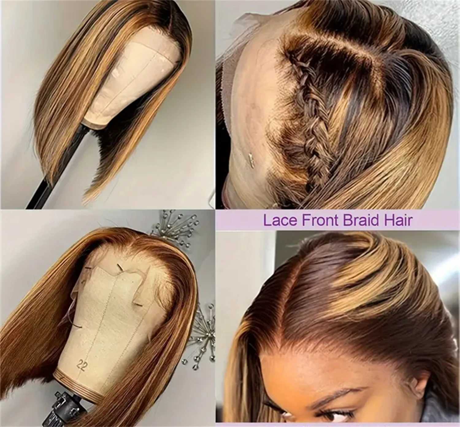 Brown Blonde Color Human Hair Bob Wig 13x4 Front Straight Bob Wig Human Hair Pre-drawn 200 Density wig 16 inches Highlight OmbreT251111