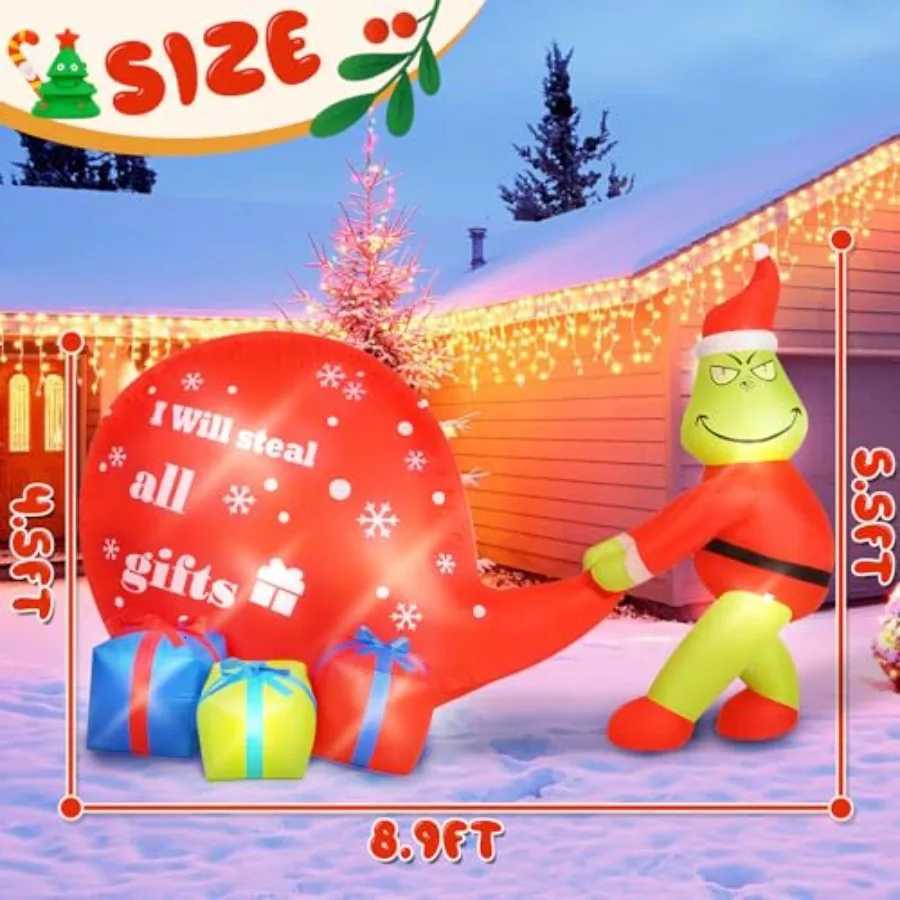Christmas Christmas Green Big Monster Inflatable Decorations 55FT Lighted Up Outdoor Inflatable Decor with Builtin 8 LED Lights for Gard Y251111