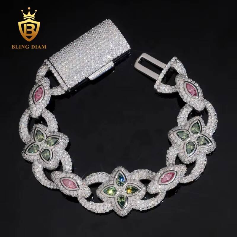 D Color VVS Moissanite Diamond Sterling Silver 925 20MM Lab Grown Diamond Bracelet Moissanite Cuban Link Bracelet