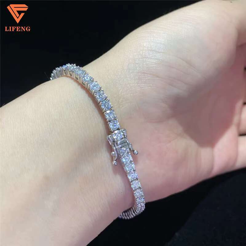 Hip Hop Jewelry Bracelet 925 Sterling Silver 5mm Round Ice Out Diamond Necklace Moissanite Tennis Bracelet for Men and Women