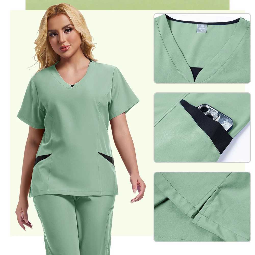 Nurse and Surgeons Medical Clothing Scrubs Set Nurse Uniform Short-slved Hand Washing Clothes Womens Skin Management Overalls X250410