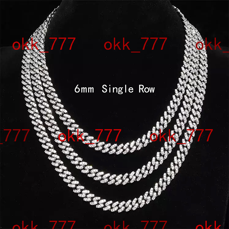 Xingguang 6mm Wide S925 Sterling Silver Necklace GRA Round Cut D VVS Moissanite Diamond Cuban Link Chain Hiphop Jewelry
