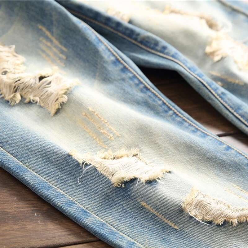 Denim Jeans Retro Straight Plus Size Brand Casual Design New Men's Trendy Pants Hole Destroy Beggars Trousers Male