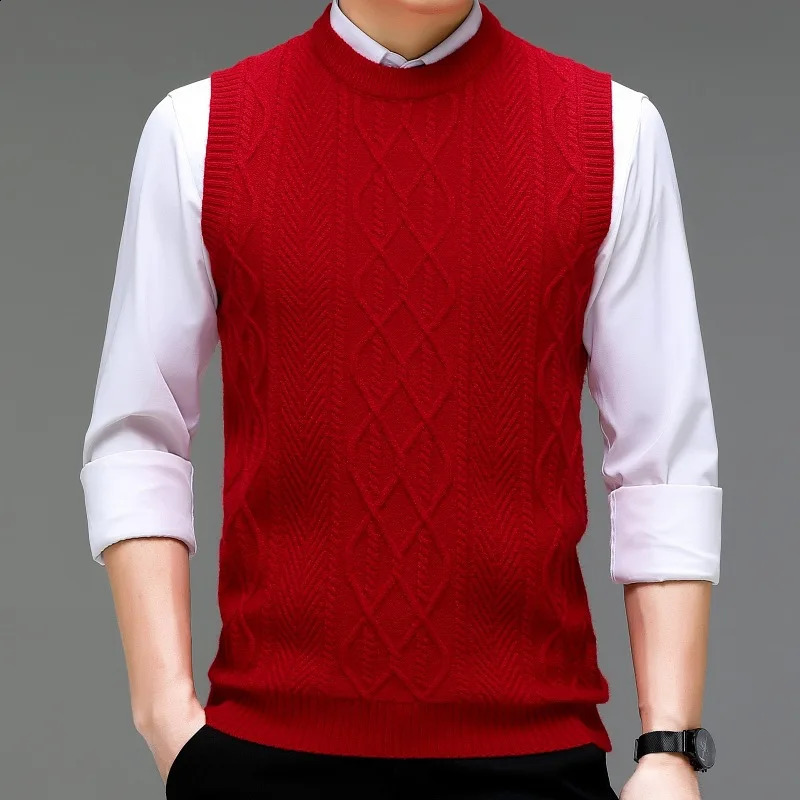 Fashion Crewneck Jacquard Mens Knitted Sleeveless Hair Tank Top Young Solid Color Warm 250411Z
