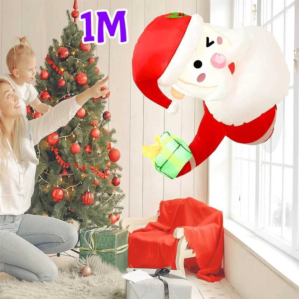 Christmas 1M Christmas Inflatable Santa Claus Built-in LED For Indoor And Outdoor Lawns Windows Beams Roofs Square Holiday Decoration Y251111