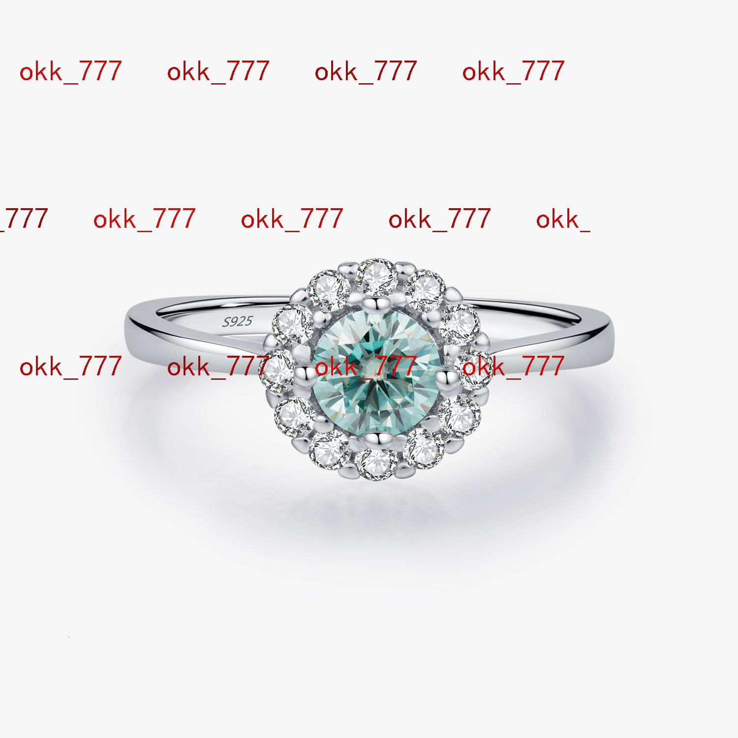 925 Sterling Silver Delicate Elegant Round Teal Moissanite Halo Finger Rings for Women Party Fine Jewelry Accessories