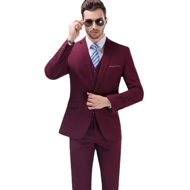 Spring Slim Mens Suit 3 Pieces Set Jacket Pants Vest Wedding Party Office Men Blazer Coat Trousers Asian Size 251107