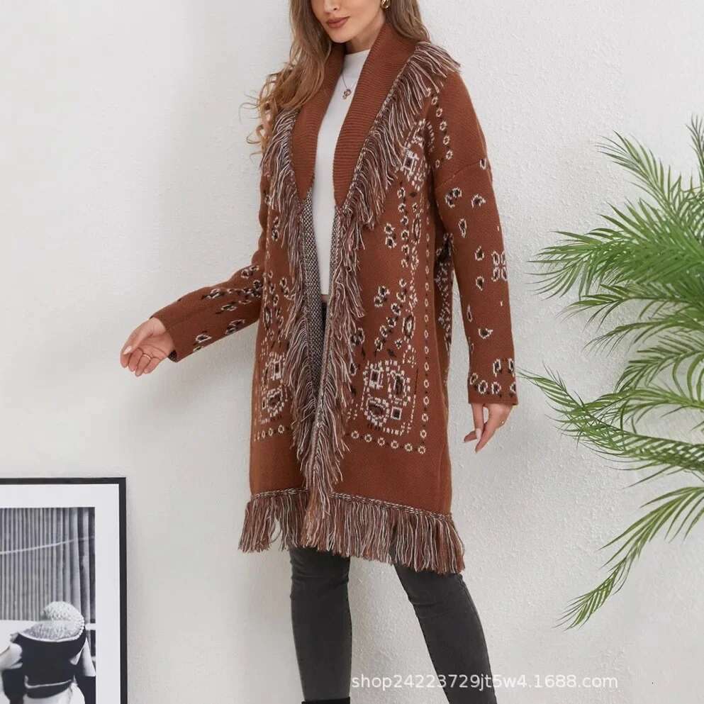 Loose Casual Knitted Cardigan Vintage Ethnic Tassel Long Thick Winter Women's Large Size Scarf Collar Sweater