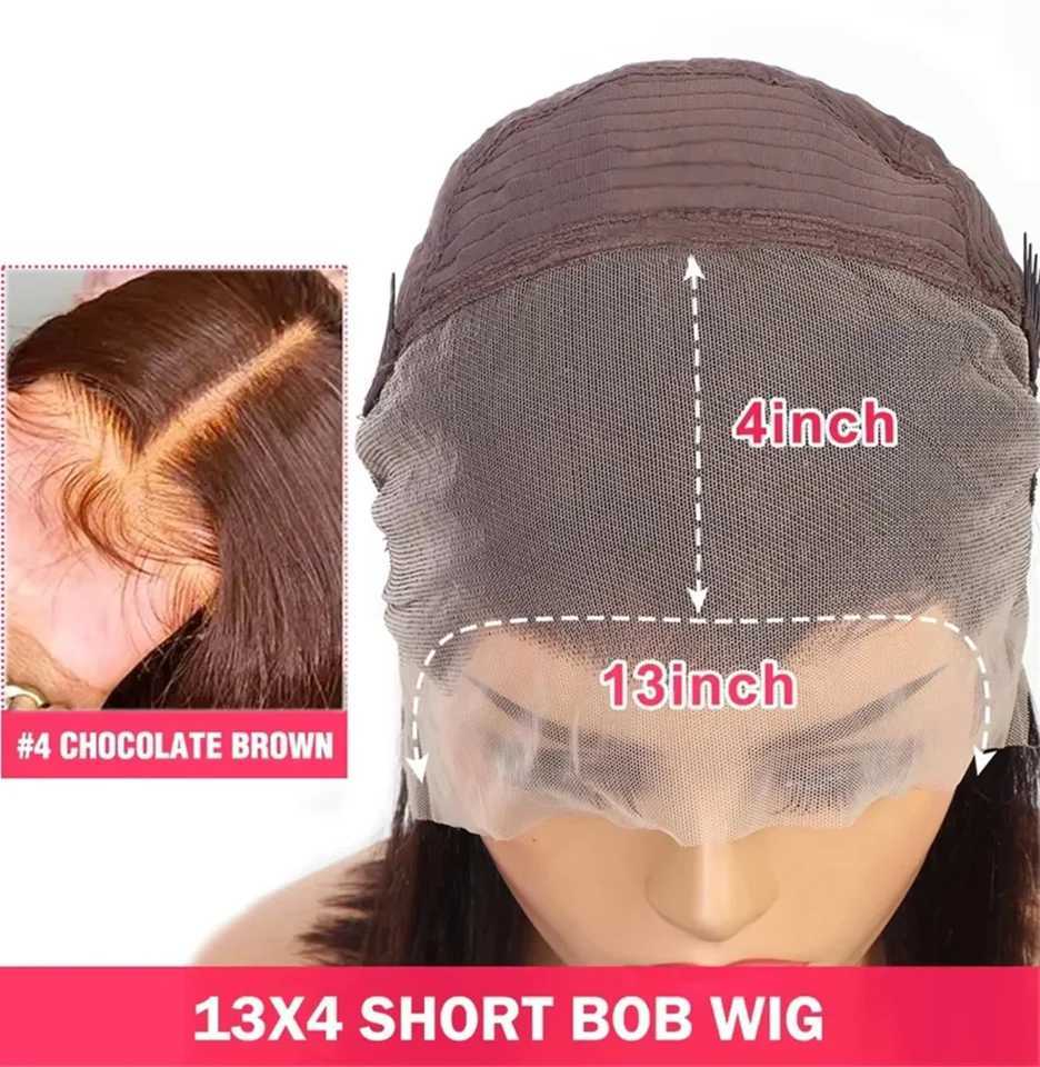 Short Bob 13x4 HD Transparent Lace Front Human Hair Wig Chocolate Brown Straight Brazilian Human Hair Wig For Women 200 DensityT251111