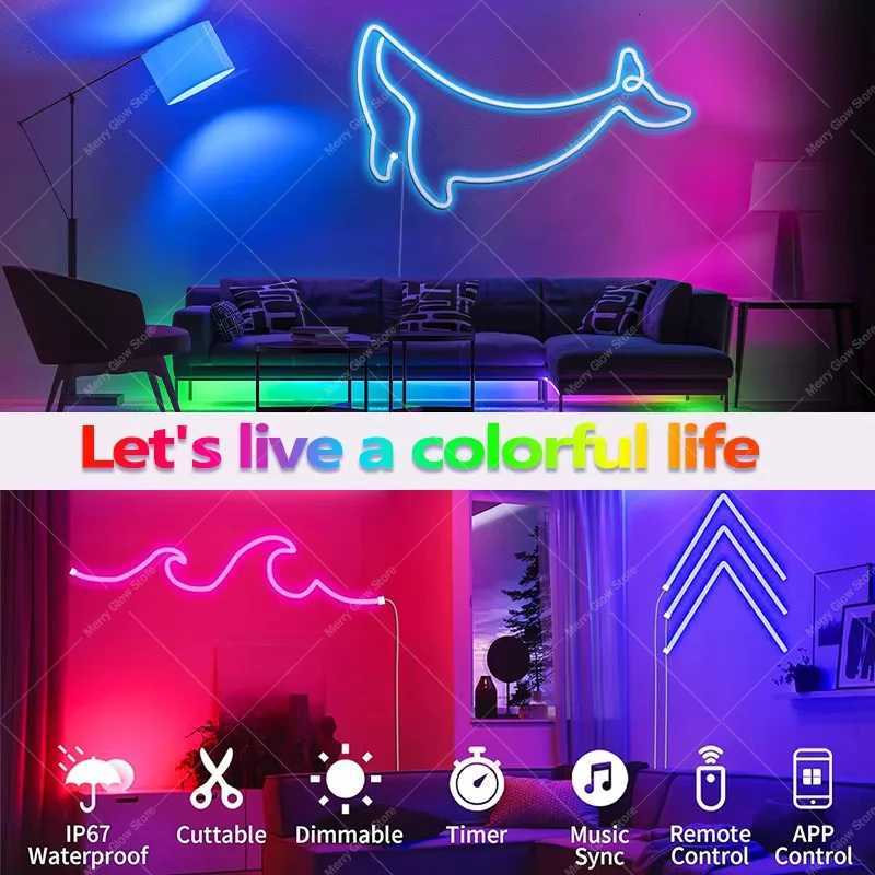 Christmas 15M LED Neon Strip Light Waterproof Flexible Ribbon Tape Lights Bluetooth Remote Control For DIY Neon Deocoration Lighting Y251111
