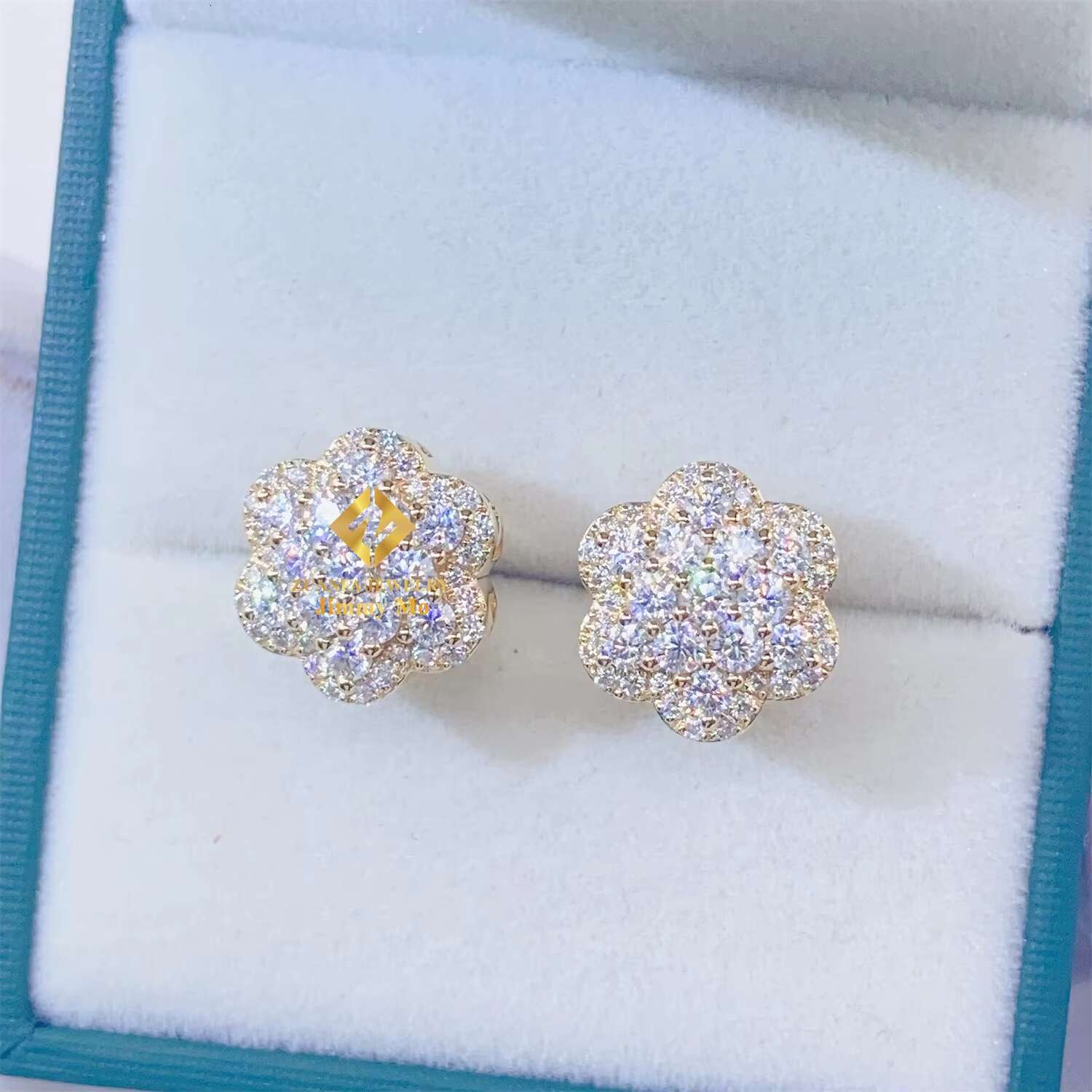 GRA Certificates 10k Solid Gold Iced Out Jewelry Earrings Shining VVS Moissanite Flower Earrings Hip Hop Earring
