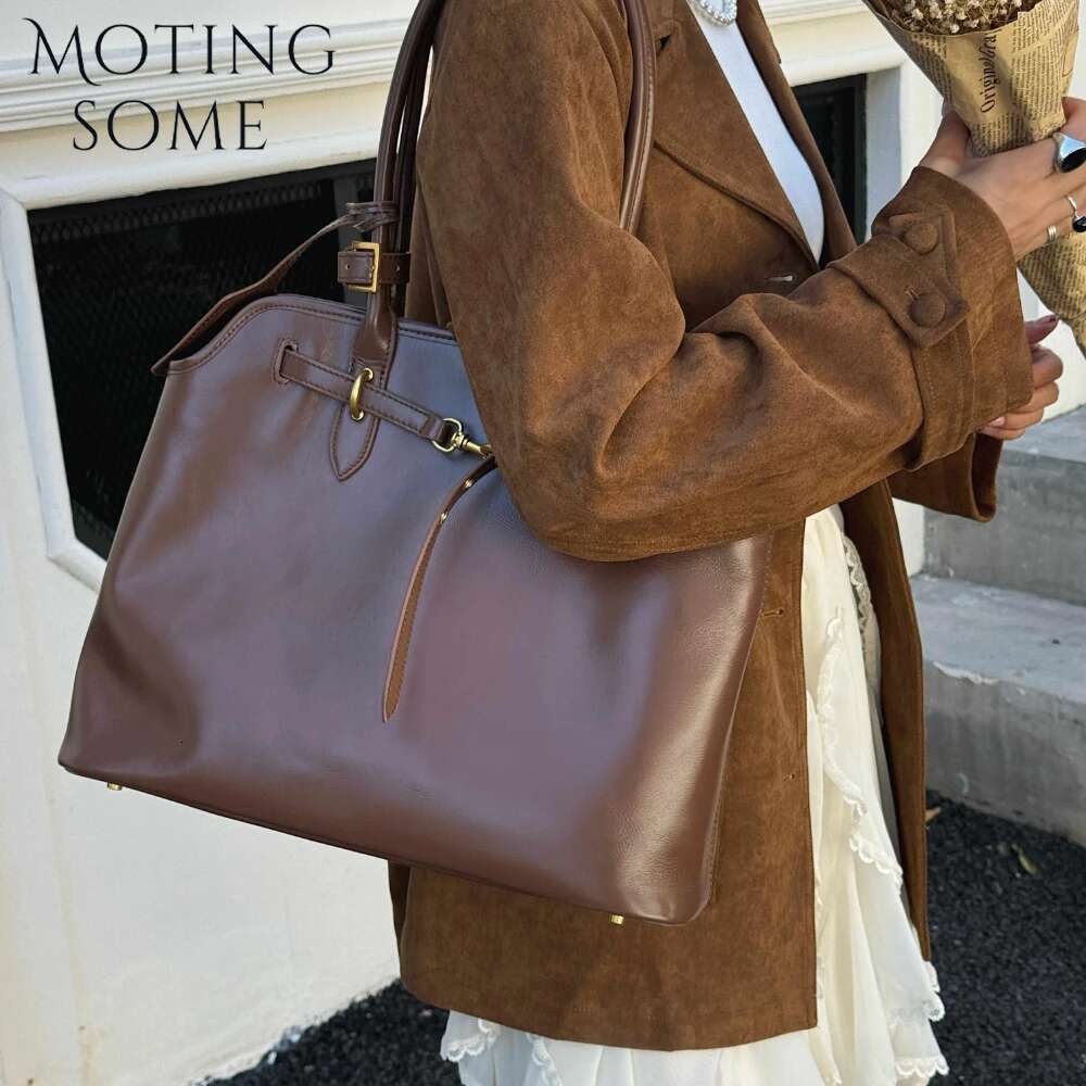 Motingsome Natural Cowhide Skin Roomy Women Shoulder Designer Bag Fashion French Style Chic Lady Casual Tote
