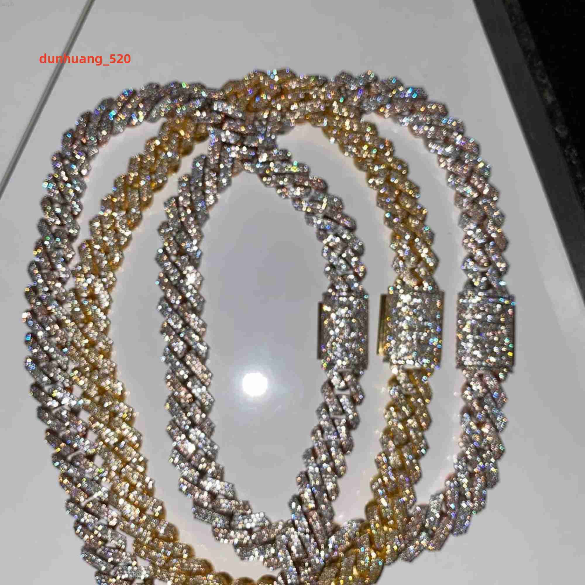 Best Selling Top Quality Round Cut Moissanite Chain Gold Plated 925 Sterling Silver Chain 16mm Iced Out Hip Hop Chain