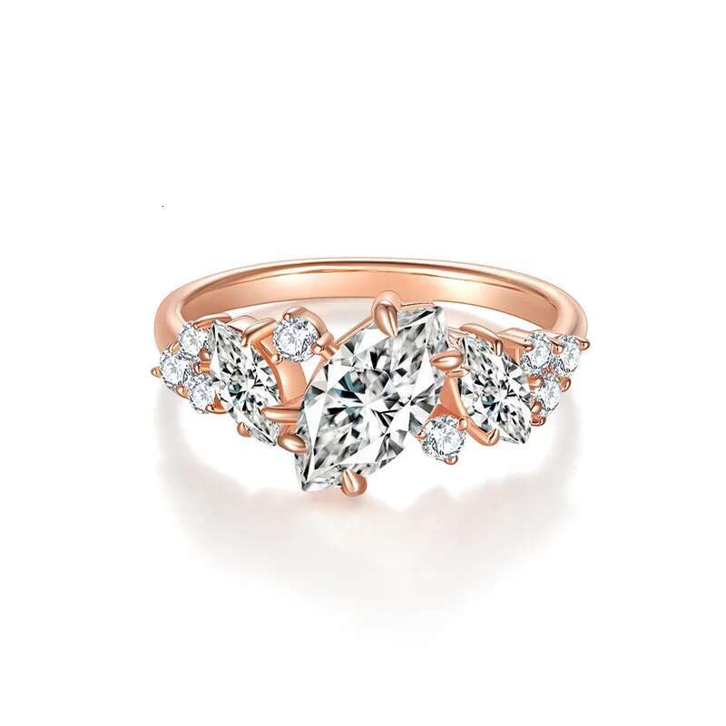 Marquise Moissanite Diamond Ladys Rins 925 Sterling Sliver Plated 18K Fashion Horse Eye Irregular Symmetrical Ring for Women