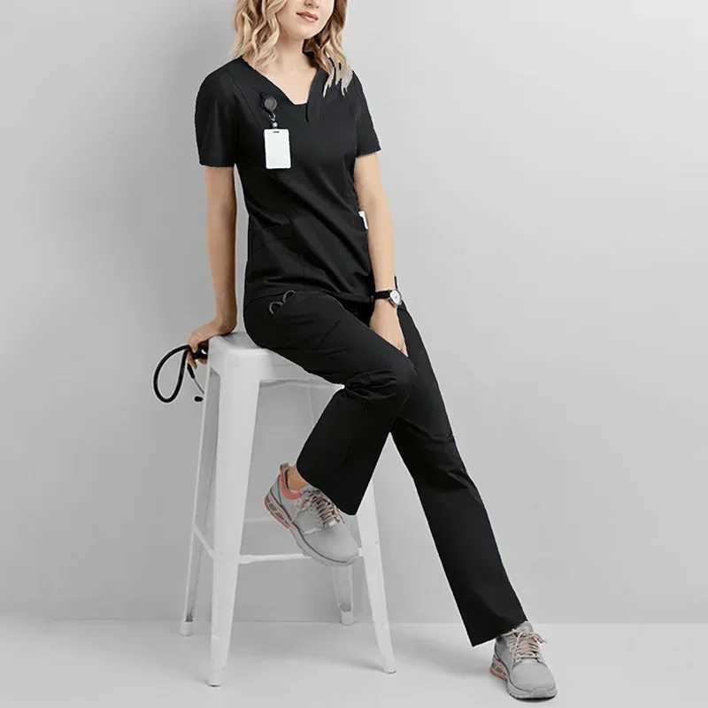 Solid Color Short Sleeve Pharmacy Nurse Uniform Hospital Doctor Work Clothes Dental Surgery Laboratory Work Clothes X250410