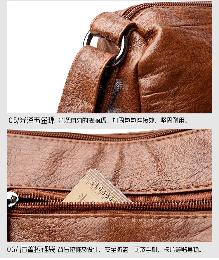 FL- Retro Multi Pockets Crossbody Bag, Soft Faux Leather Shoulder Bag, Heart Decor Purse For Women