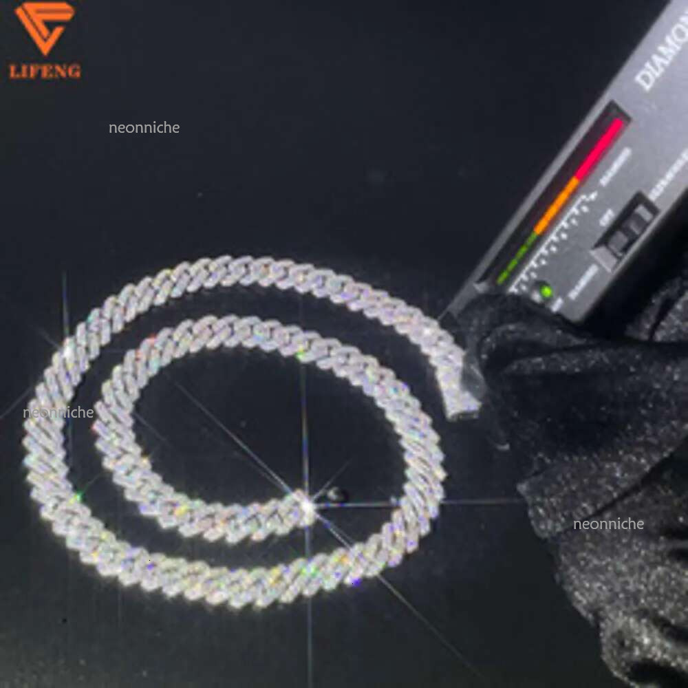 10mm Hip Hop Necklace for Pendant White Sterg Sier Iced Out Vvs Moissanite Dia Cuban k Chain Men Women