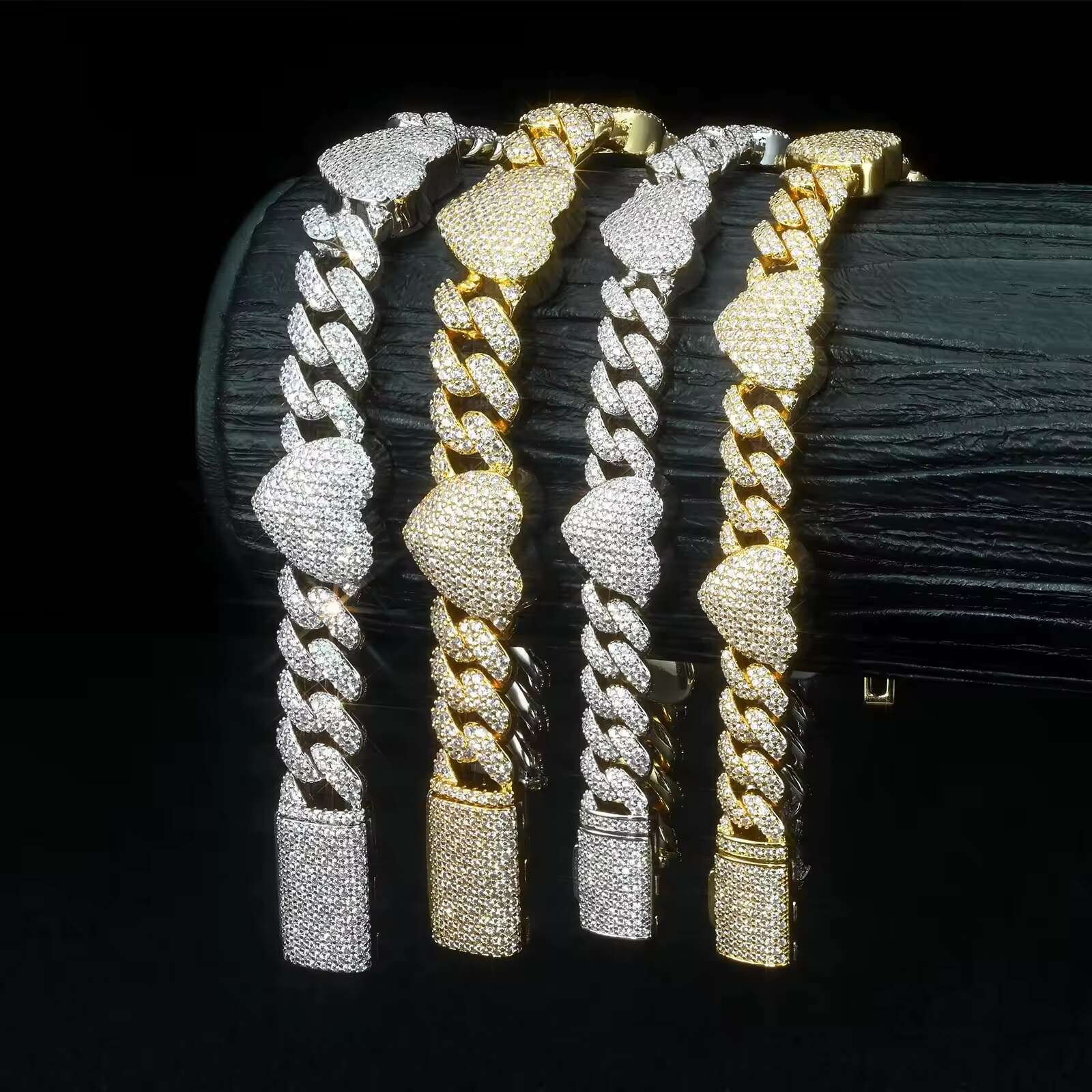 Fashion Love 925 Sterling Silver Cuban Chain 8mm Iced Out Hip Hop D VVS Moissanite Cuban Link Heart Chain Bracelet